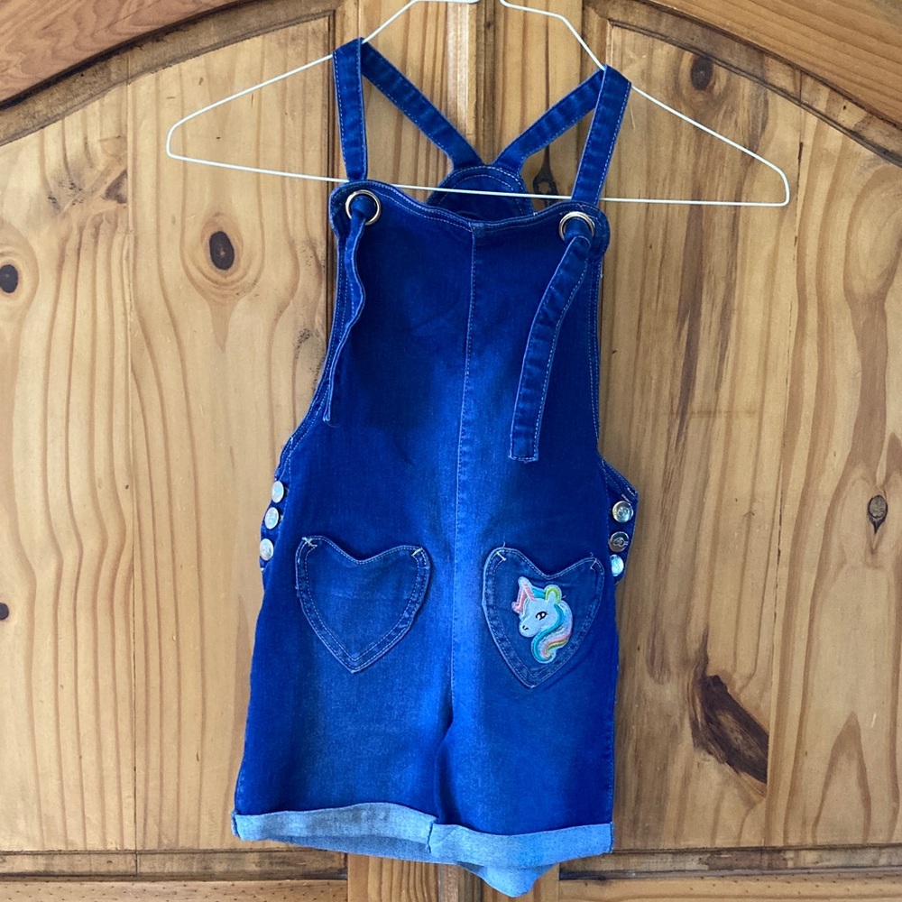 Girls Cutie Patootie blue jean unicorn shorts jumper romper - size L (12/14)